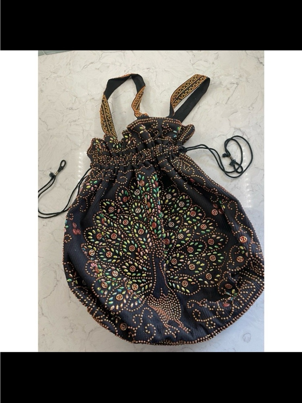 Boho Tree of Life Drawstring Backpack - Black